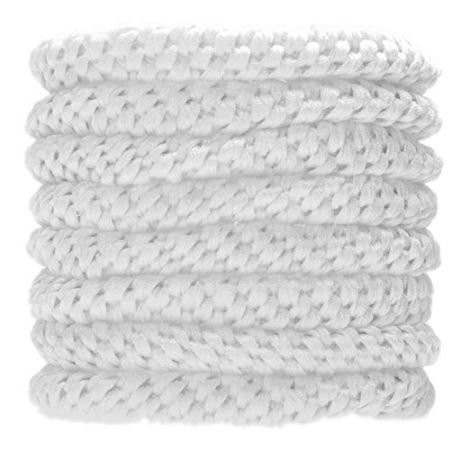 L. Erickson Grab & Go Ponytail Holders, White, Set of Eight - Exceptionally Secure with Gentle Hold