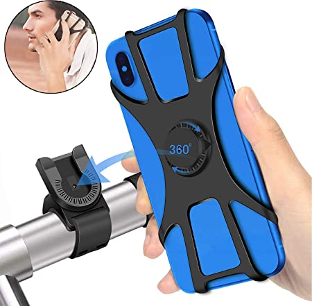 FineSource Bike Phone Mount, Detachable 360° Rotation Motorcycle Phone Mount with Adjustable Universal Silicone Handlebar Cradle Compatible with iPhone 11 Pro Max/X/XS MAX/XR/8/8 Plus, Samsung S10/S10e
