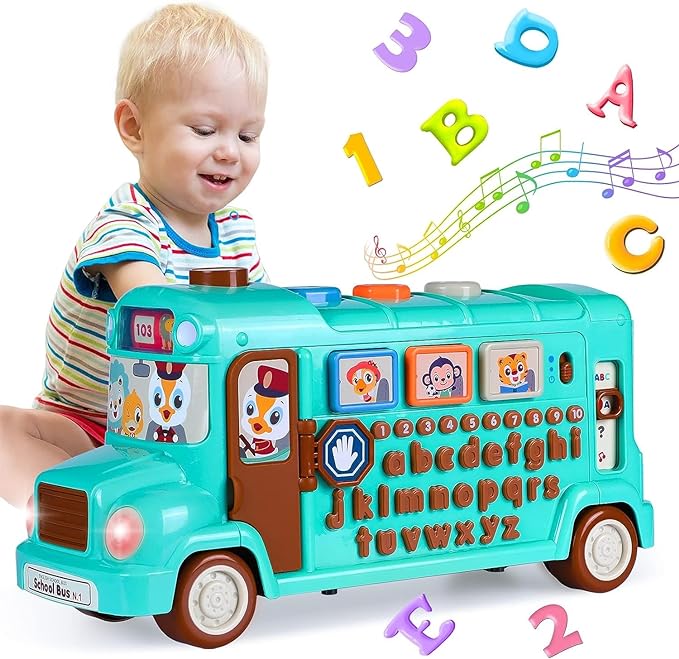 Toys for 1 Year Old Boy Gifts, Baby Toys 12-18 Months School Bus Learning Toys for 1 2 3 Year Old Boys Girls Kids Education Toys with Alphabet ABC/Music/Light/ for Toddlers 1-3 Birthday Xmas Gifts