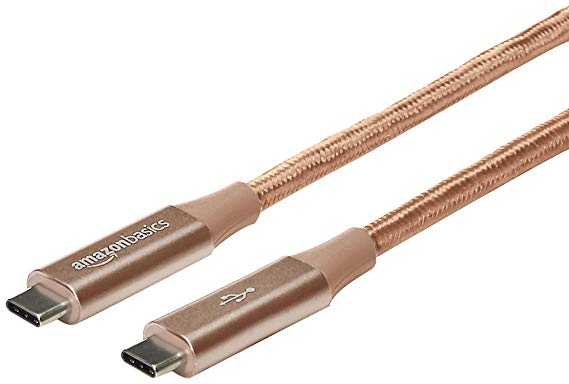 AmazonBasics Double Braided Nylon USB-C to USB-C 3.1 Gen 1 Cable with Power Delivery (5 Gbps) | 3 feet, Gold