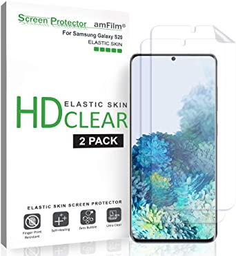 amFilm Galaxy S20 Screen Protector (2 Pack), Case Friendly (Fingerprint Scanner Compatible) HD Clear Flexible Elastic Skin TPU Film (Easy Installation) Screen Protector for Samsung Galaxy S20