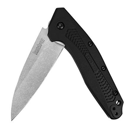 Kershaw Dividend Pocket Knife (1812) 3” 420HC High-Performance Blade with Stonewashed Finish, Glass-Filled Nylon Handle, SpeedSafe Assisted Opening, Flipper, Liner Lock, Reversible Pocketclip; 2.6 OZ.