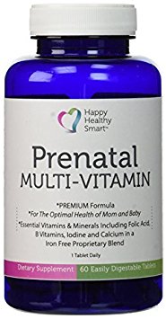 Happy Healthy Smart Prenatal Vitamins One A Day Multivitamins NON CONSTIPATING NO NAUSEA IRON FREE Best Multiple Vitamin And Mineral Combination Pregnancy (Beige)