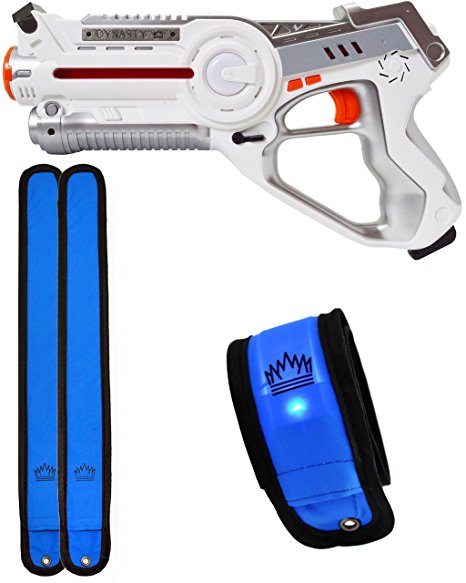 DYNASTY TOYS Outdoor Games for Kids Laser Tag Blaster Toy for Camping With - 2 - Light Up Glow in the Dark Wristbands