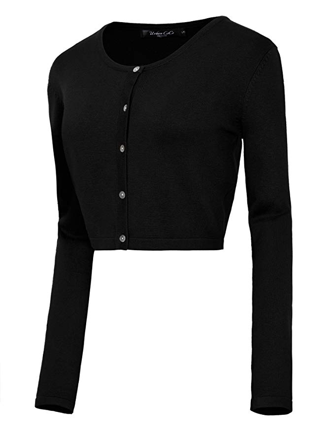 Women's Button Down Crew Neck Cropped Cardigan Knitted Sweater