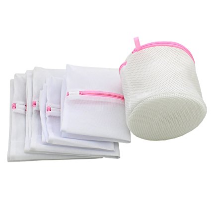 Delicates Laundry pink Wash Bag Set of 5 (2 Medium & 2 Large Bags&Bra Wash Bags)