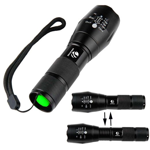 LED Flashlight, YIFENG 1600 LM XML-T6 Tactical Flashlight with 18650 Battery Charger, Handheld Adjustable Zoom Lamp with 5 Modes (Outdoor Water-resistant Torch) for Hiking Camping Emergency