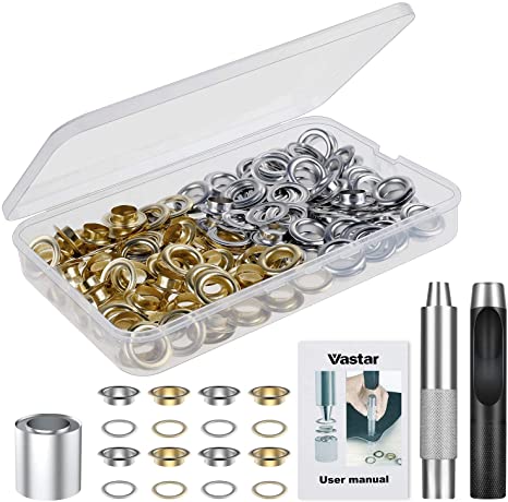 Vastar Grommet Tool Kit, 100 Sets 1/2 Inch Grommets Eyelets with 3Pcs Installation Tools for Fabric, Canvas, Curtain, Clothing, Leather