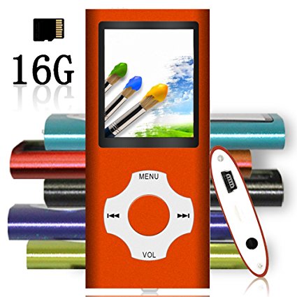 Tomameri - Compact and Portable MP3 / MP4 Player with Rhombic Button ( Including a 16 GB Micro SD Card ) Supporting Photo Viewer, E-Book Reader and Voice Recorder and FM Radio Video Movie(Orange)