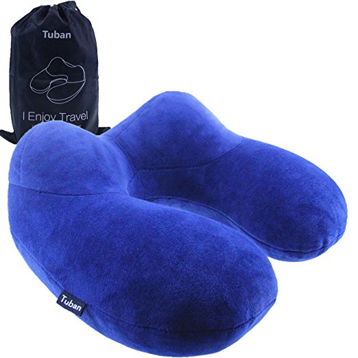Cage-YYL New Multi Function Design - Soft Velvet Inflatable Travel Neck Pillow,Patented design is Ergonomic,360° all round support and protect your neck.(Dark Blue)