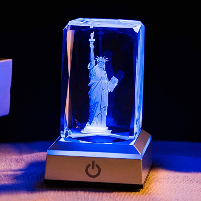 HOCHANCE 3D Statue of Liberty Crystal with LED Colourful Light Base,Birthday Present Valentine's Day Gifts for Girlfriend Woman Aunt Wife Mom, Love Memorial Unique Anniversary Long Distance Friendship