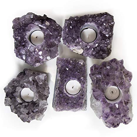 Rock Paradise Natural Amethyst Crystal Candle Holders Quartz – Amethyst Cluster Pillar Tea Light Candle Holders – Perfect for A Unique Atmosphere to Every Home and Wedding Décor