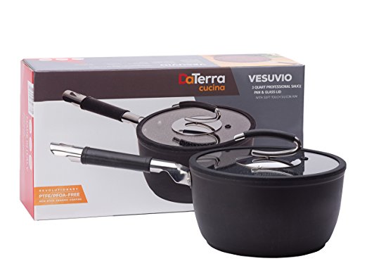 Vesuvio Ceramic Coated Nonstick Sauce Pan, 3 Quart | Heat Resistant Silicone Handle | Durable, High Heat Aluminum Base with No PTFE, PFOA, Lead or Cadmium | Oven & Dishwasher Safe | Made In Italy