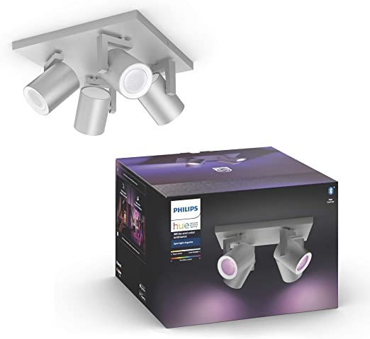 Philips Hue Argenta White & Colour Ambiance Smart 4X Ceiling Spotlight Plate LED [GU10] with Bluetooth, Aluminium. Works with Alexa, Google Assistant and Apple HomeKit.