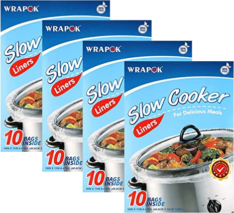 WRAPOK Small Slow Cooker Liners Kitchen Disposable Cooking Bags BPA Free for Oval or Round Pot, Size 11 x 16 Inch, Fits 1 to 3 Quarts - 4 Pack (40 Bags Total)