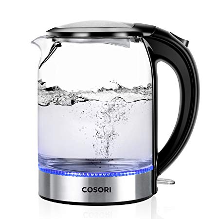 COSORI 1.7L Electric Kettle(BPA-Free), Cordless Glass Boiler Hot Water & Tea Heater with LED Indicator Light,Auto Shut-Off & Boil-Dry Protection,100% Stainless Steel Inner Lid & Bottom,1500W,CO171-GK