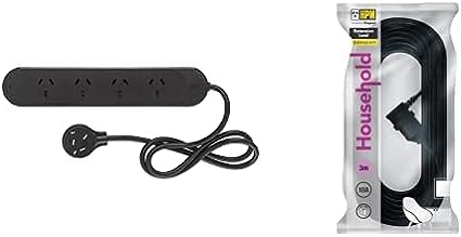 HPM 4 Outlet Surge Protected Powerboard Black   Entertainment Extension Lead Black 3m