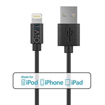 iATO ® Apple MFi Certified Lightning to USB Charging Cable Lead Wire Cord. Strong Quick Fast Charge Data Sync iPhone 5 5C 5S SE 6 6S Plus iPad mini Air Pro iPod Nano Gen Touch Generation - Coal Black, 1 Meter