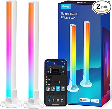 Govee RGBIC TV Light Bars, Smart Color Changing Light Bars Suitable for 45-70 inch TVs, 15 Inches WiFi TV Backlight with Double Light Beads, LED Light Bar Work with Alexa and Google Assistant, White