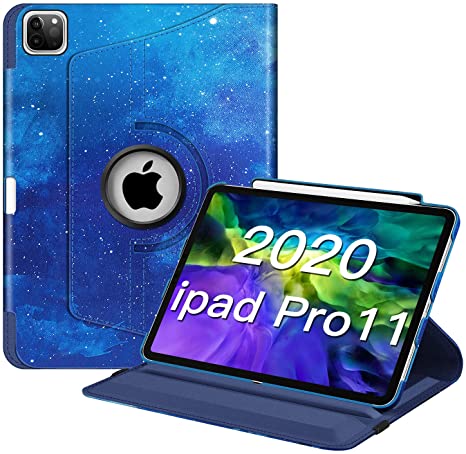 Fintie Case with Built-in Pencil Holder for iPad Pro 11" 2020 & 2018 [Support 2nd Gen Pencil Charging Mode] - 360 Degree Rotating Stand Protective Cover with Auto Sleep/Wake, Starry Sky