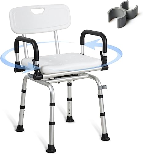 REAQER Swivel Shower Chair 360°Pivoting Bathtub Seat with Arms and Back Narrow Bath Bench for Seniors,Elderly,Disabled and Pregnant Women Adjustable Bath Chair