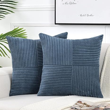 Fancy Homi 2 Packs Dusty Blue Decorative Throw Pillow Covers 20x20 Inch for Living Room Couch Bed Sofa, Rustic Farmhouse Boho Home Decor, Soft Corss Corduroy Patchwork Accent Cushion Case 50x50 cm