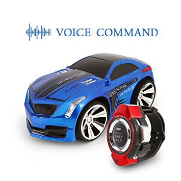 SainSmart Jr. VC-03 Voice Command Car, Rechargeable Radio Control by Smart Watch, Creative Voice-activated RC Car, Dazzling Headlights and Cool Brakes, Blue