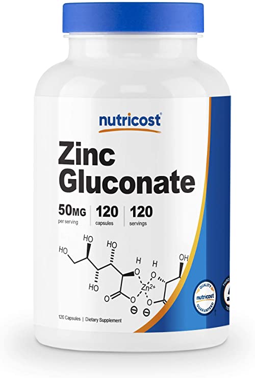 Nutricost Zinc Gluconate 120 Veggie Capsules (50mg) - Gluten Free and Non-GMO