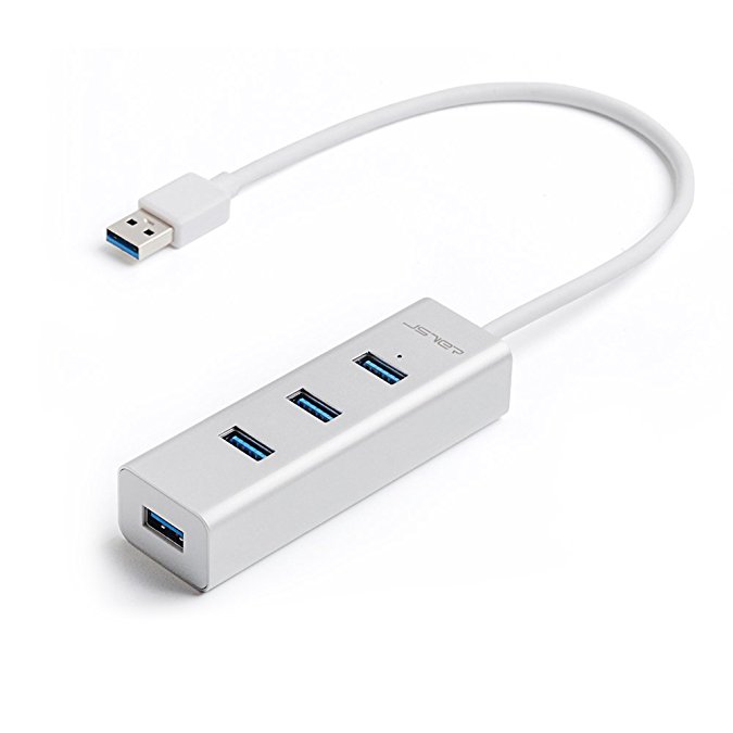 JSVER Unibody Silver Aluminum 4 Port USB 3.0 Hub with Built-in 1ft Cable for Mac, iMac, MacBook and PC