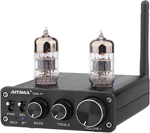 [2021 Upgrade] AIYIMA Tube T7 Audio 6N3 Tube Preamp Bluetooth 5.0 Warm Vacuum Buffer Preamplifier with Treble Bass Tone for Home Theater System