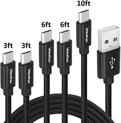 [5-Pack] Micro USB Cable Android [3/3/6/6/10 ft], CLEEFUN Braided Fast Charging & Sync Charger Cord Compatible with Samsung Galaxy S2 S3 S4 S6 S7 Edge,J1 J3 J5 J7 Edge, Note 5/4/3/2, Xbox/PS4/Kindle