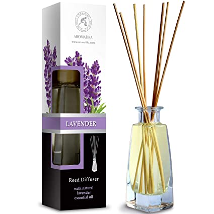 Reed Diffuser with Natural Essential Oil Lavender 3.4 oz (100ml) - Scented Reed Diffuser - Non Alcohol - Gift Set with Bamboo Sticks - Best for Aromatherapy - SPA - Home - Office - Fitness Club