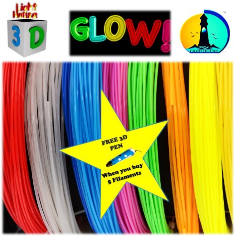 Light House Filament for 3D Printing Pen and Printer 12 Colors Including Glow in the Dark 400 ft of NON TOXIC PLA 175 mm - Great Value Pack - Satisfaction Guaranteed Check our LIMITED TIME OFFER