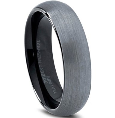King Will 6mm Black Domed Brushed Unisex Tungsten Carbide Ring Men Women Wedding Band Comfort Fit