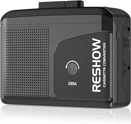 Reshow Portable Cassette Player with Built-in Speaker and Headphone Jack, USB C Cassette to MP3 Converter, Reverse Recording to Tape, Digital Conversion Player, Full Stereo Sound-Black
