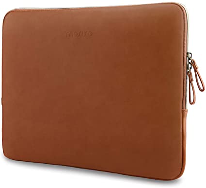 MOSISO Laptop Sleeve Compatible with 13-13.3 inch MacBook Pro, MacBook Air, Notebook Computer, PU Leather Padded Bag Waterproof Case, Brown