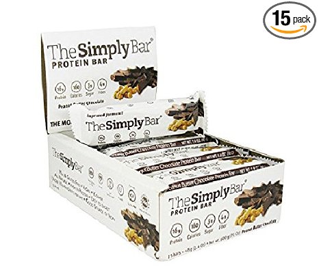 Simply Protein Bar Peanut Butter Chocolate GF and Vegan 14 Ounce Pack of 15