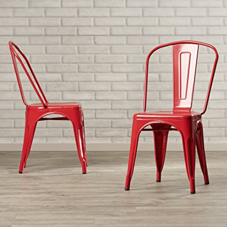 Belleze Set of (4) Vintage Style Dining Chairs Steel High Back Side Chairs Stool (Red)