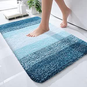 OLANLY Luxury Bathroom Rug Mat 24x16, Extra Soft and Absorbent Microfiber Bath Rugs, Non-Slip Plush Shaggy Bath Carpet, Machine Wash Dry, Bath Mats for Bathroom Floor, Tub and Shower, Peacock Blue