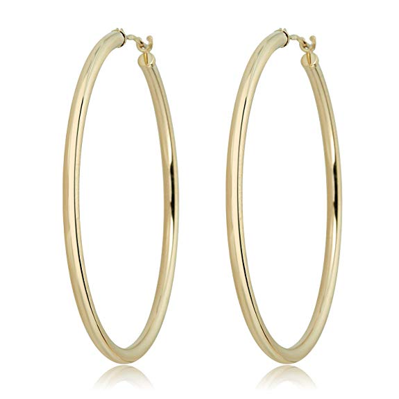 10K Gold Classic Polished 2mm Tube Click-Top Hoop Earrings - Yellow or White Gold