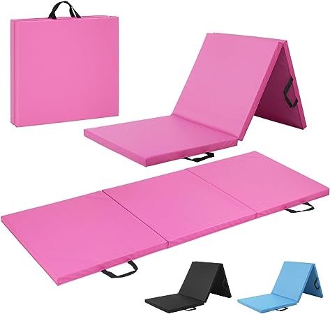 WF Athletic Supply Tri Fold Folding Exercise Mat with Carrying Handles, 1.5" or 2" Foldable Gym Mat, Folding Foam Workout Mat for Gymnastics, Yoga, MMA, Core Workouts, Stretching, Multiple Colors