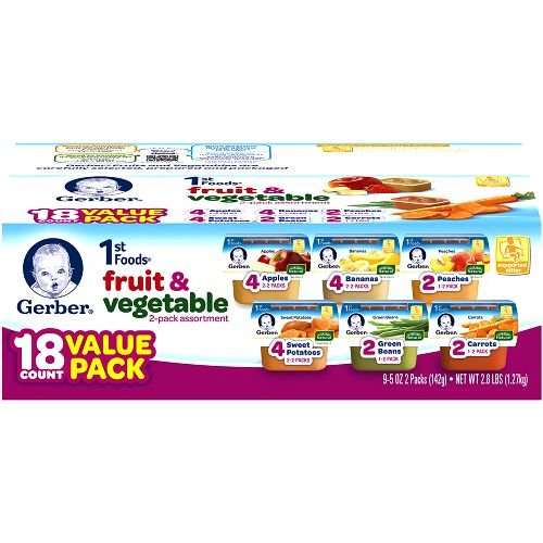 Gerber First Foods Assorted Fruits and Vegetables Variety Pack, 2.5 oz.18 Count