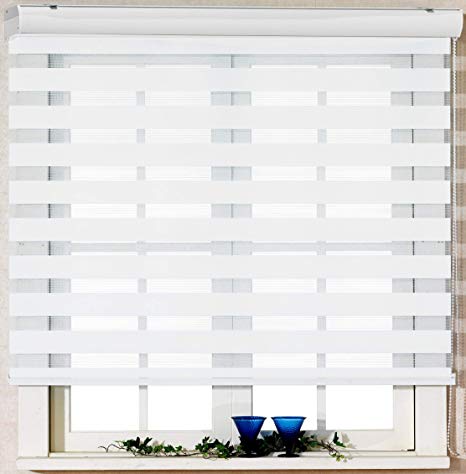 Foiresoft Custom Cut to Size, [Winsharp Basic, White, W 80 x H 64 inch] Zebra Roller Blinds, Dual Layer Shades, Sheer or Privacy Light Control, Day and Night Window Drapes, 20 to 103 inch Wide