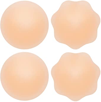 Silicone Nipple Covers Breast Petals - 2 Pairs - Reusable Pasties - Adhesive Bra - One Size Fits All - Round and Flower Shape