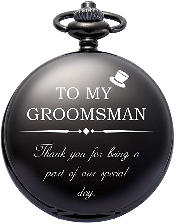 ManChDa Mechanical Groomsman Present Double Cover Skeleton Engraved Pocket Watches with Gift Box and Chain Customized Customization Custom Engraving for Wedding Groomsman Bestman