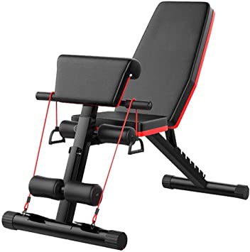 Aimik Foldable Workout Bench, Roman Chair Sit Up Incline Abs Bench Flat Weight Press Full Body Fitness, Adjustable Utility Weight Bench with Resistance Bands for Home Gym Exercise (Black)