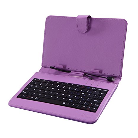 HDE Diamond Stitch Hard Leather Folding Folio Case Cover with Micro USB Keyboard for 7" Tablet (Purple)