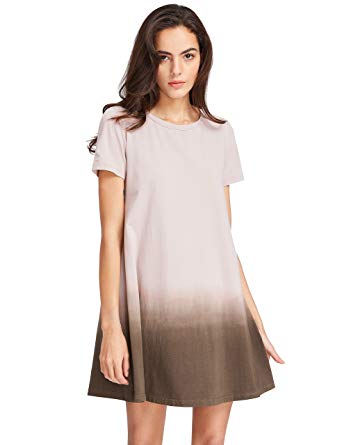 Romwe Women's Tunic Swing T-Shirt Dress Short Sleeve Tie Dye Ombre Dress