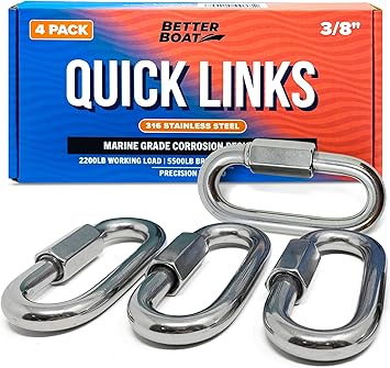 316 Stainless Steel Locking Carabiner Threaded Quick Link Chain Link Connector Clips Heavy Duty D Shape Repair Safety Quicklinks 1/2, 3/8, 5/16 or Small 1/4 Marine Grade Metal - 4pcs Quick Links