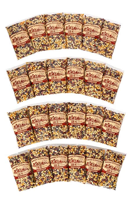 Amish Country Popcorn - 24 (4 Oz Bags) Rainbow Kernels - Old Fashioned, Non Gluten Free, Microwaveable, Stovetop and Air Popper Friendly with Recipe Guide